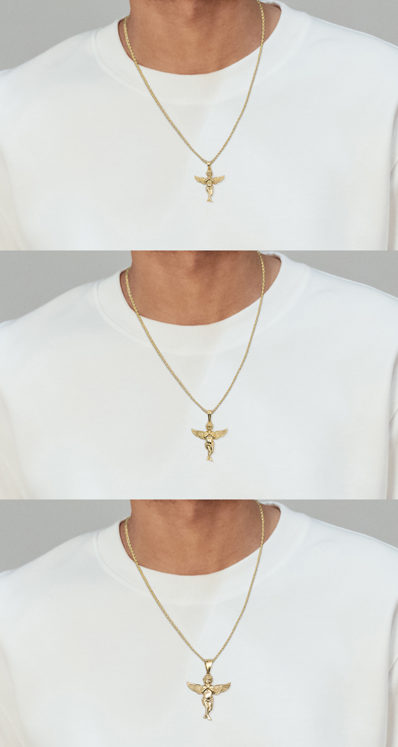 Real 18K Yellow Gold Angel Pendant Praying Baby Guardian Angel