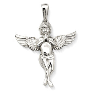 Real 10K White Gold Angel Pendant Praying Baby Guardian Angel Pendant 3 Sizes