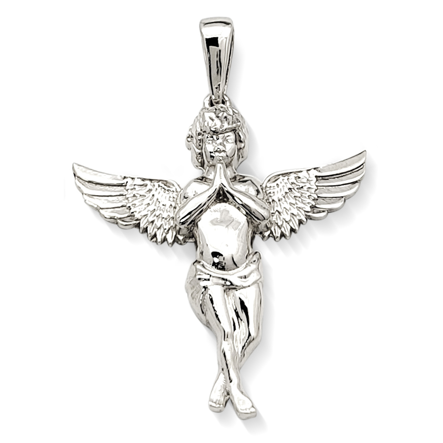 Real 18K White Gold Angel Pendant Praying Baby Guardian Angel Pendant 3 Sizes