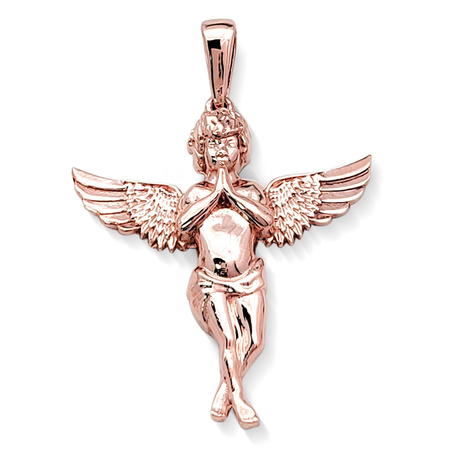 Real 18K Rose Gold Angel Pendant Praying Baby Guardian Angel Pendant 3 Sizes