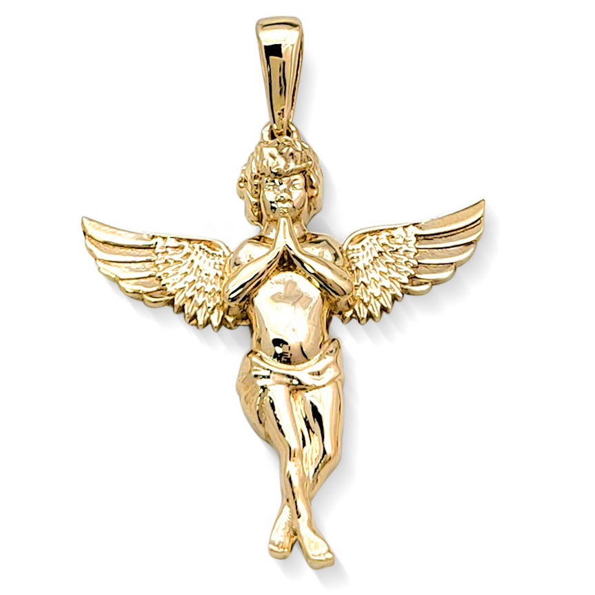 Real 18K Yellow Gold Angel Pendant Praying Baby Guardian Angel Pendant 3 Sizes