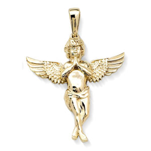 Real 10K Yellow Gold Angel Pendant Praying Baby Guardian Angel Pendant 3 Sizes