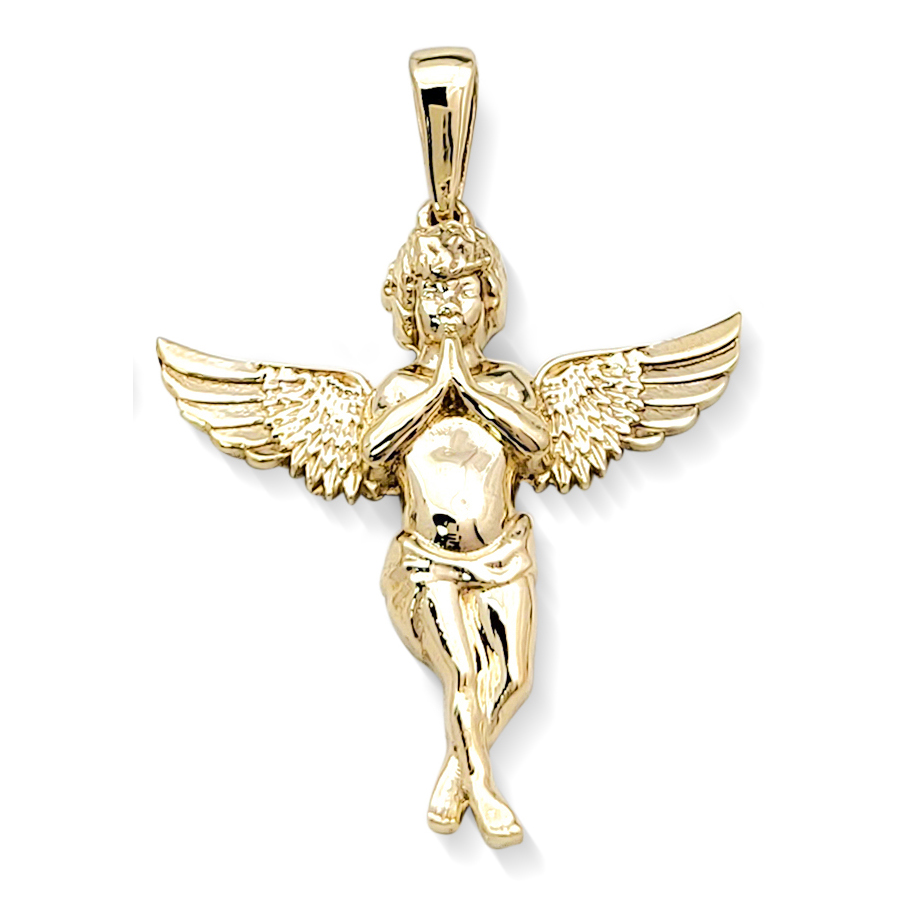 Real 10K Yellow Gold Angel Pendant Praying Baby Guardian Angel Pendant 3 Sizes