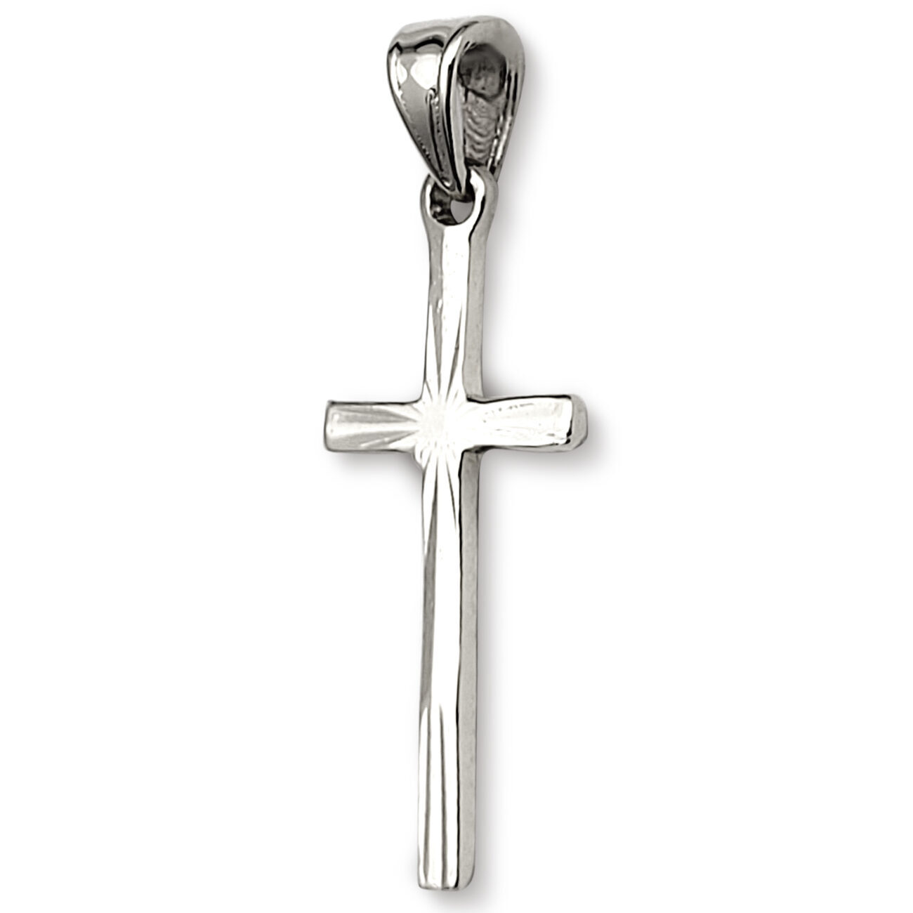 Solid 18K White Gold Classic Handmade Starburst Gold Cross Pendant, 0.9" long