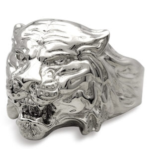 Real 14K White Gold Tiger Ring XXL Heavy Mens Gold Tiger Head Ring Size 5 - 15