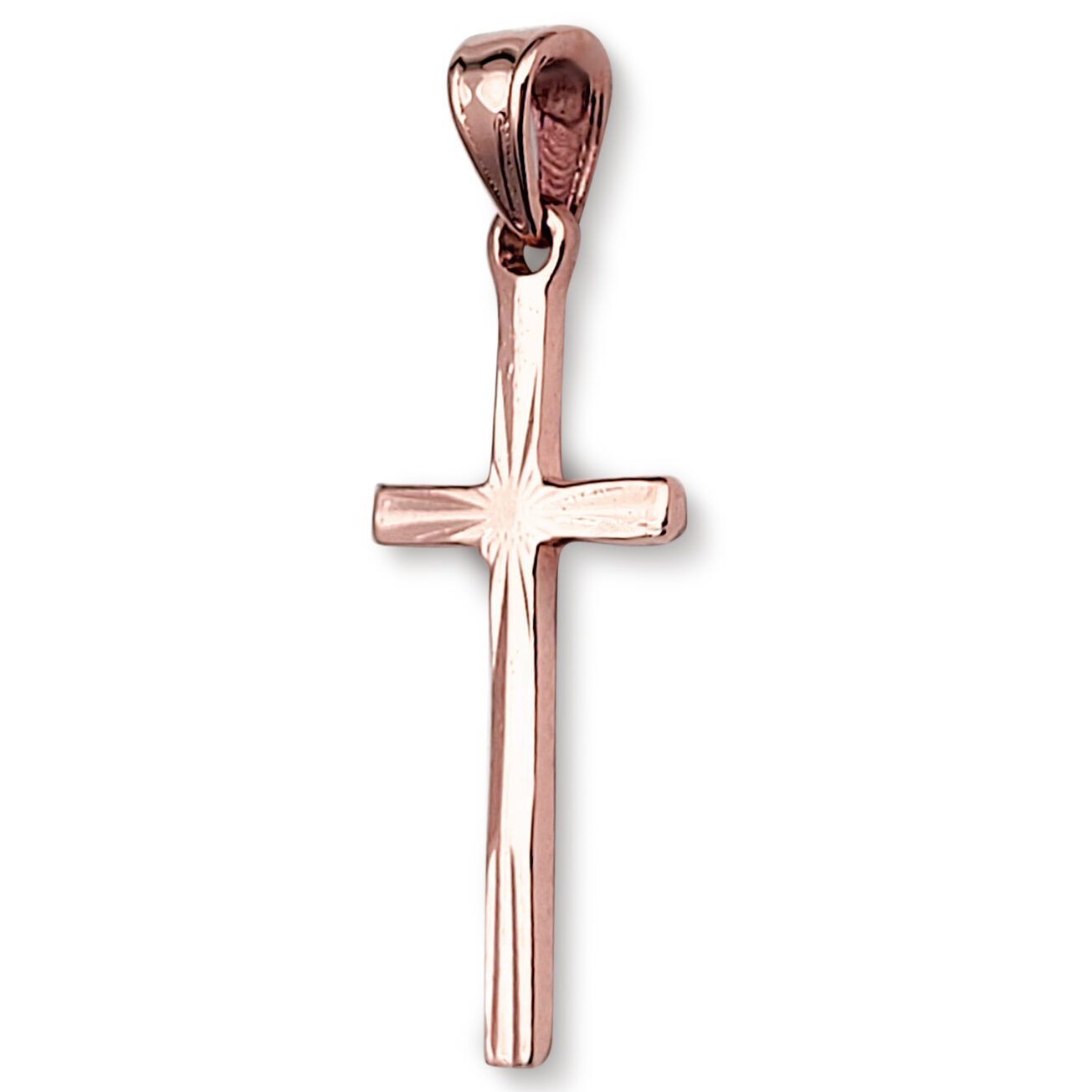 Solid 10K Rose Gold Classic Handmade Starburst Gold Cross Pendant, 0.9" long