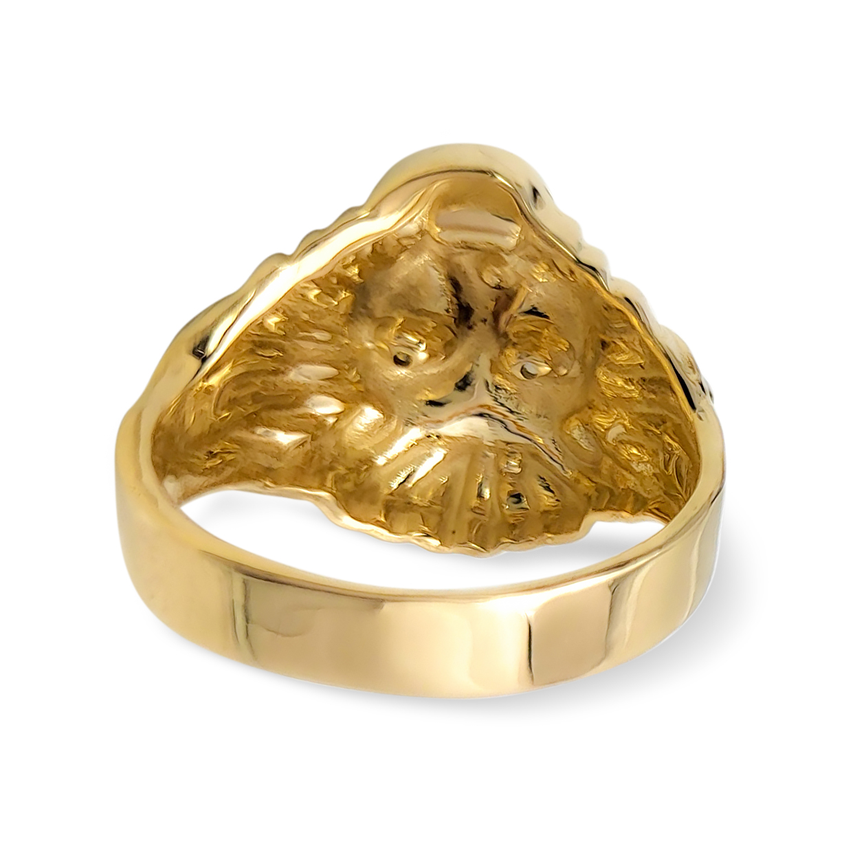 Real 14K Yellow Gold Mens Lion Ring Diamond Eyes Ruby Mouth Size 5