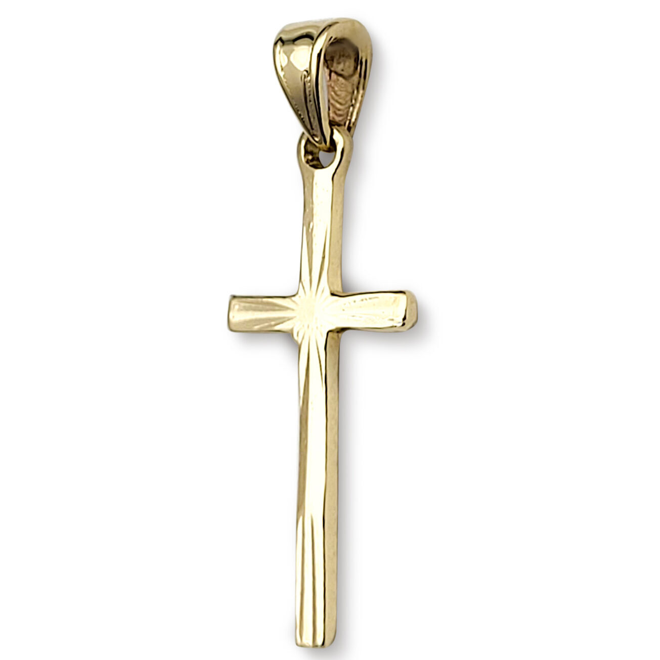 Solid 10K Yellow Gold Classic Handmade Starburst Gold Cross Pendant, 0.9" long