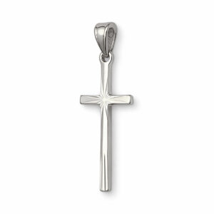 Solid 14K White Gold Classic Handmade Starburst Gold Cross Pendant, 0.9" long