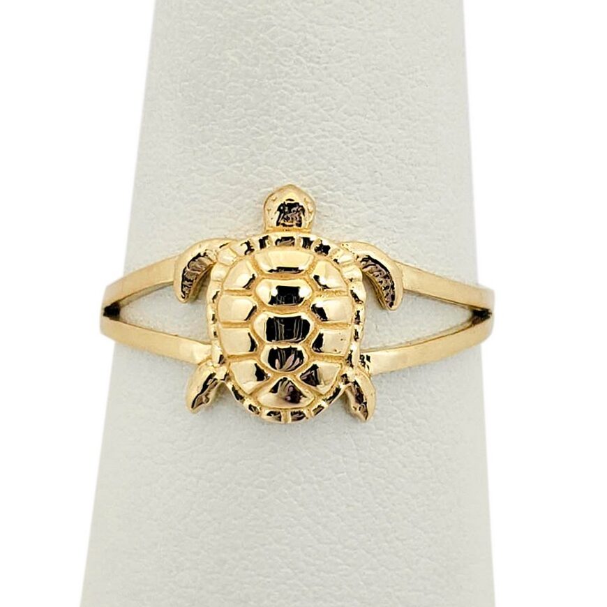 Solid 18K Women's Yellow Gold Turtle Ring Jewelry, Sizes 3 - 12