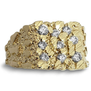 Real 10K Yellow Gold 0.62 Carat Diamond Mens Nugget Ring (Natural or Lab), Size 5 - 15