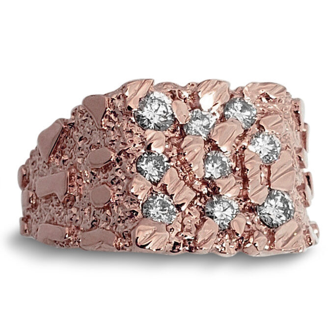Real 18K Rose Gold 0.62 Carat Diamond Mens Nugget Ring (Natural or Lab), Size 5 - 15