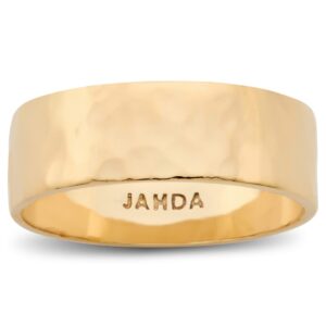 Solid 14K Yellow Gold Hammered Ring 7mm Size 3 - 15 Wide Gold Band