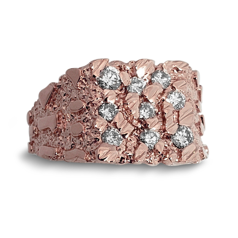 Real 10K Rose Gold 0.62 Carat Diamond Mens Nugget Ring (Natural or Lab), Size 5 - 15