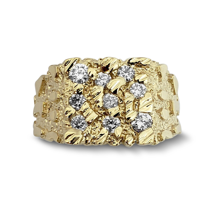 Real 14K Yellow Gold 0.62 Carat Diamond Mens Nugget Ring (Natural