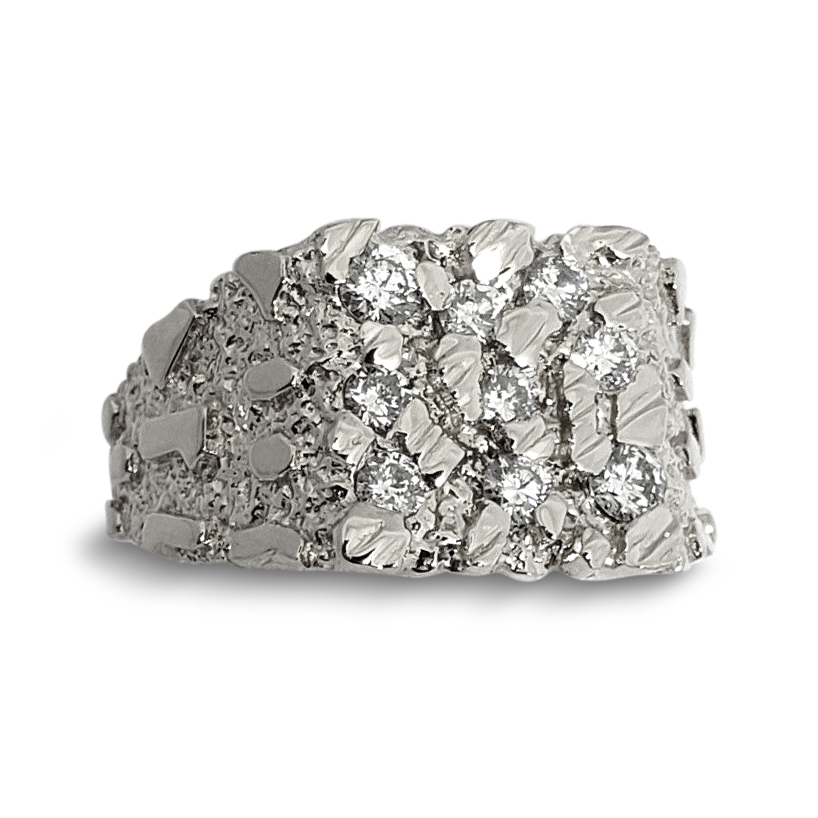 Real 18K White Gold 0.62 Carat Diamond Mens Nugget Ring (Natural or Lab), Size 5 - 15
