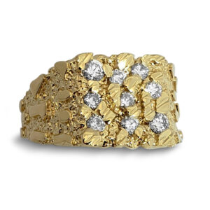 Real 18K Yellow Gold 0.62 Carat Diamond Mens Nugget Ring (Natural or Lab), Size 5 - 15