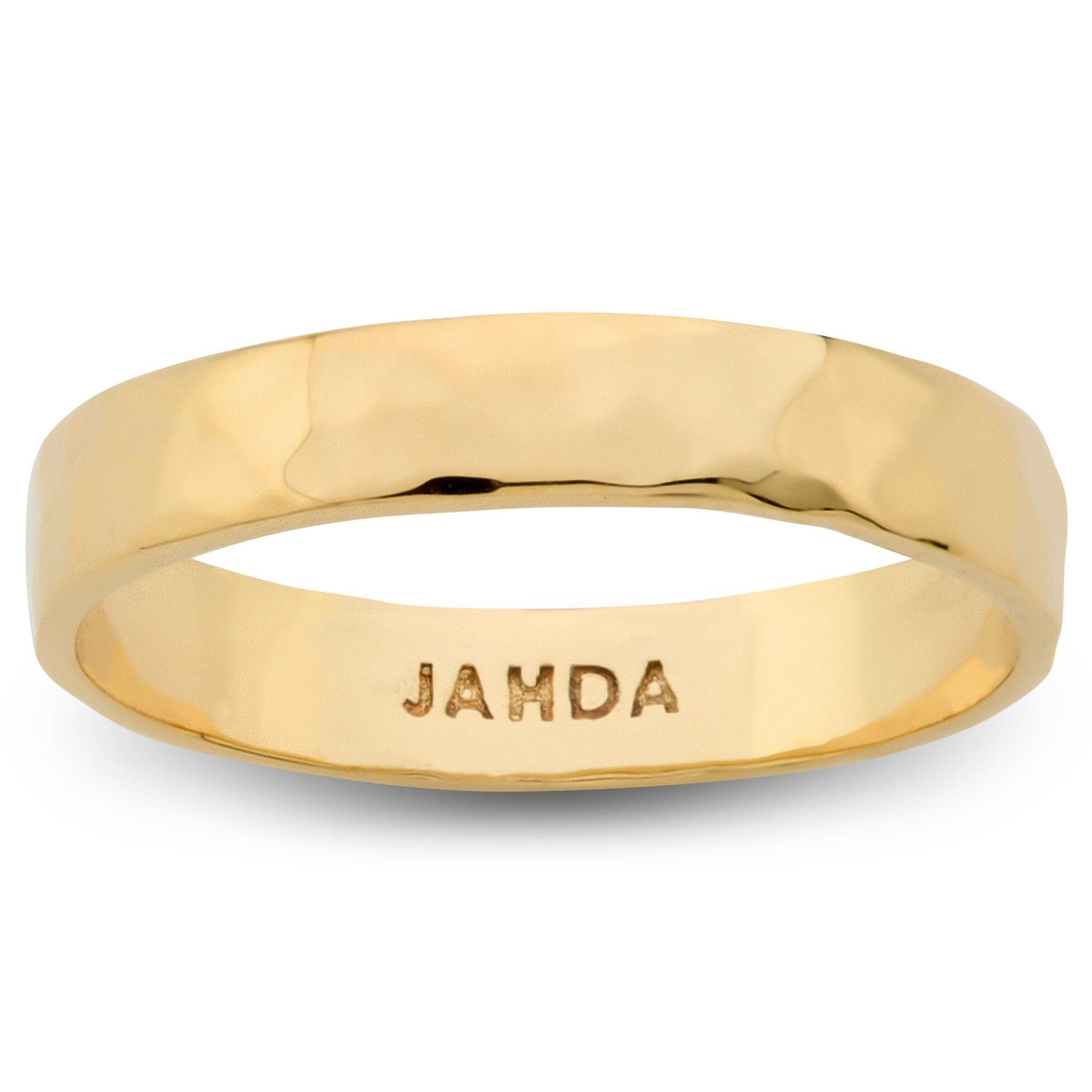 Solid 18K Yellow Gold Hammered Ring 4mm Size 3 - 15 Faceted Stack Band