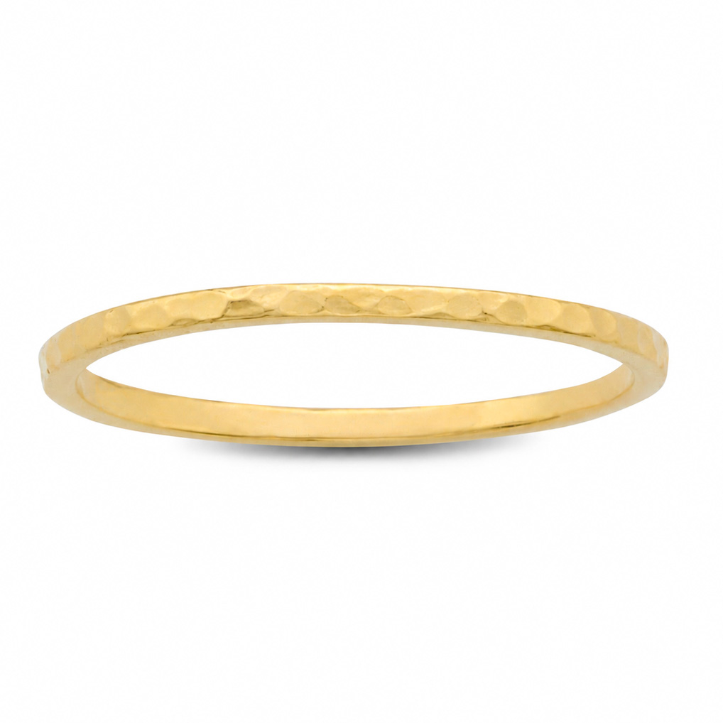 Solid 10K Yellow Gold Hammered Ring 1mm Size 1 - 15 Thin Gold Ring Midi Stack Band