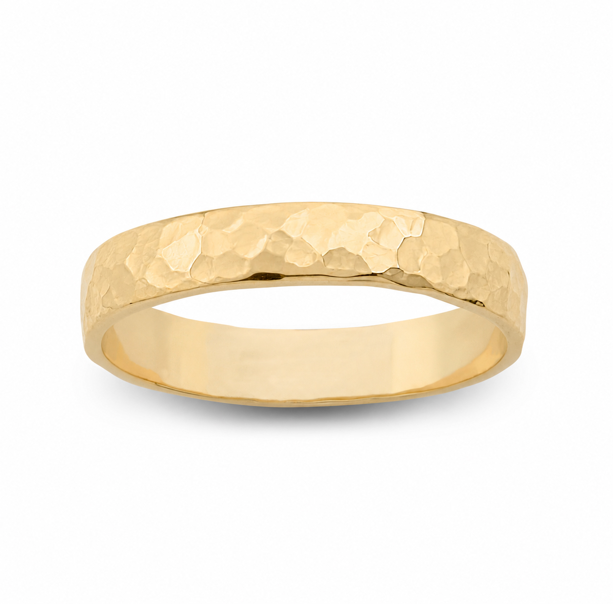 Solid 10K Yellow Gold Hammered Ring 4mm Size 3 - 15 Faceted Stack Band