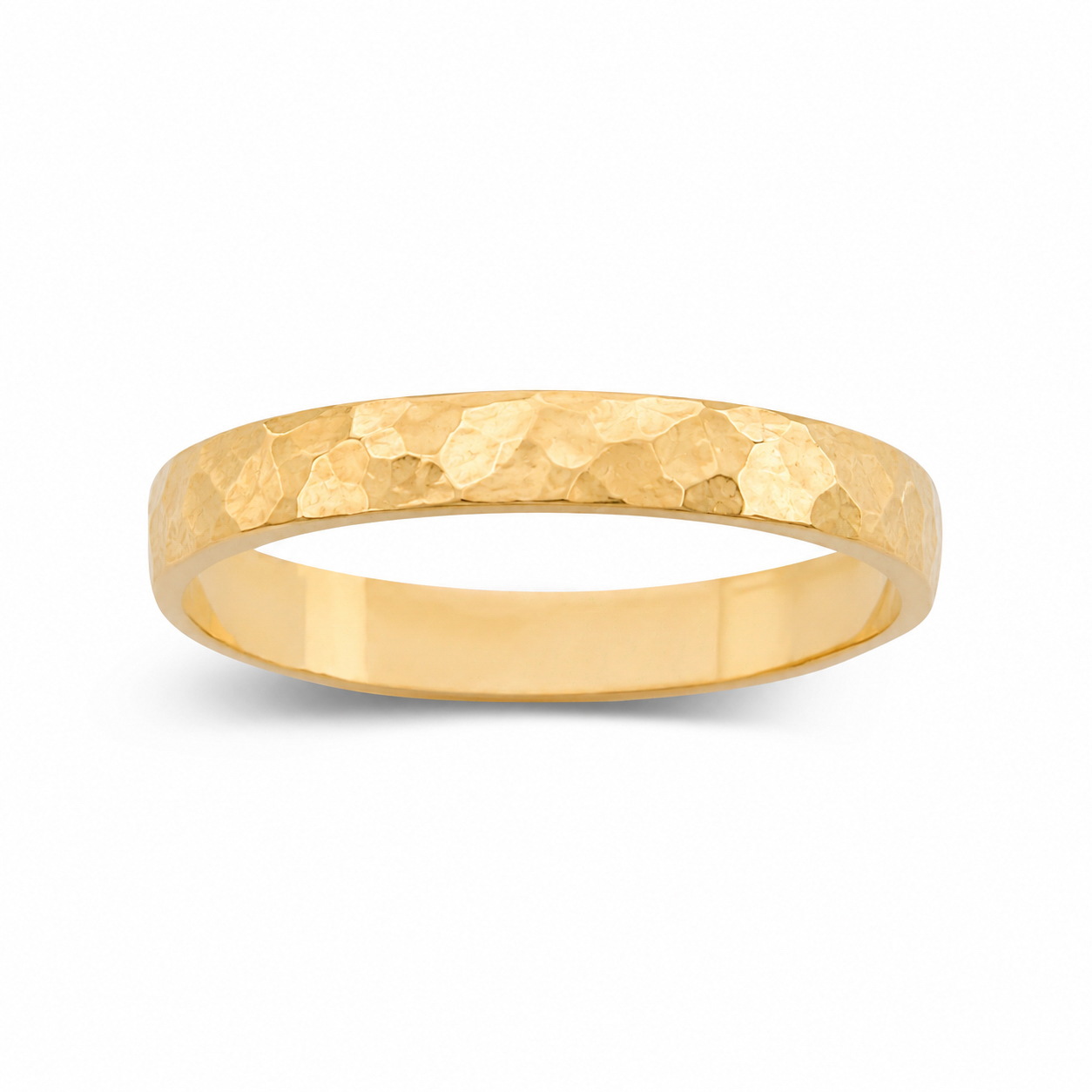 Solid 14K Yellow Gold Hammered Ring 3mm Size 1 - 15 Midi Faceted Stack Band