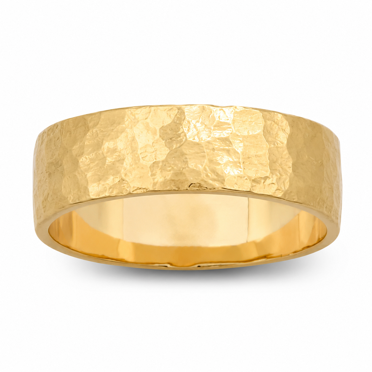 Solid 14K Yellow Gold Hammered Ring 6mm Size 3 - 15 Wide Gold Band