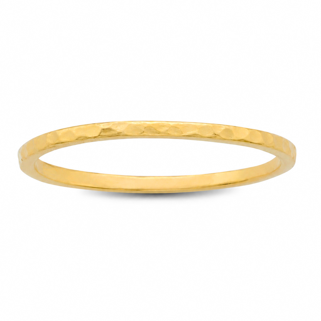 Solid 18K Yellow Gold Hammered Ring 1mm Size 1 - 15 Thin Gold Ring Midi Stack Band
