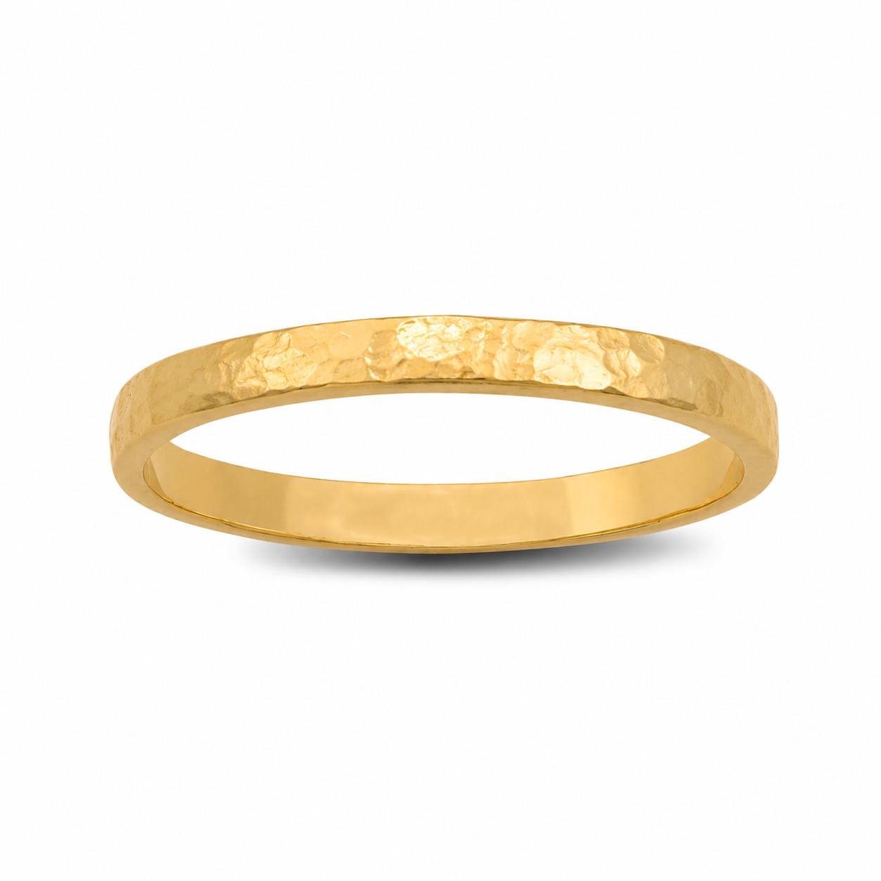 Solid 18K Yellow Gold Hammered Ring 2mm Size 1 - 15 Thin Gold Ring Midi Stack Band