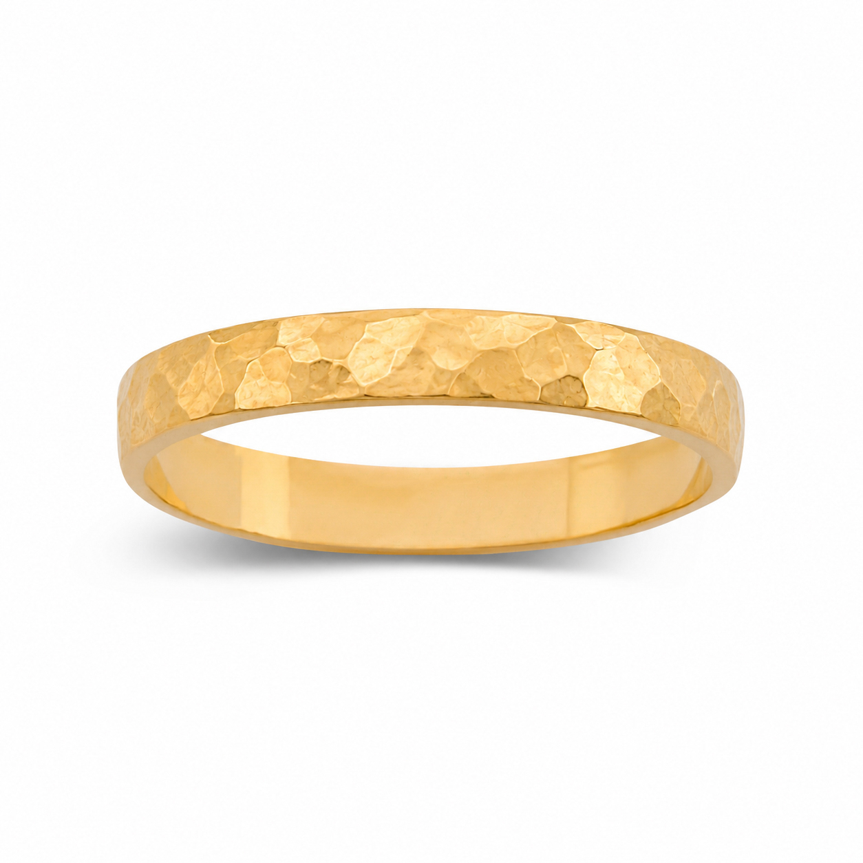 Solid 18K Yellow Gold Hammered Ring 3mm Size 1 - 15 Midi Faceted Stack Band