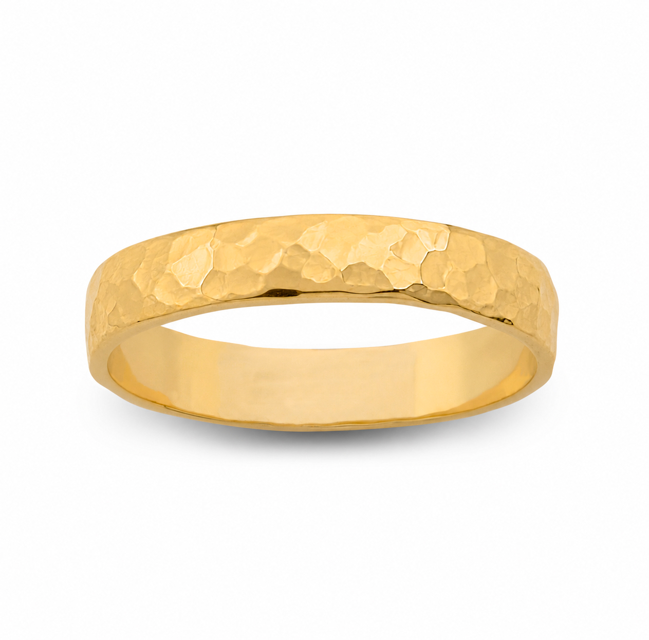 Solid 18K Yellow Gold Hammered Ring 4mm Size 3 - 15 Faceted Stack Band