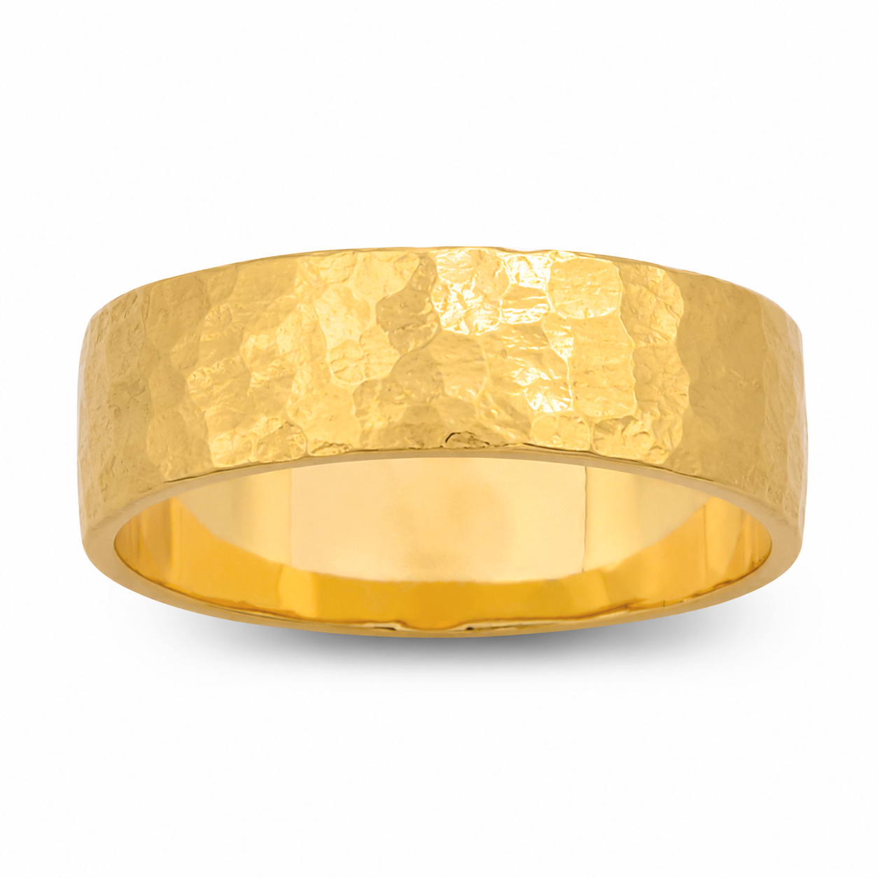 Solid 18K Yellow Gold Hammered Ring 6mm Size 3 - 15 Wide Gold Band
