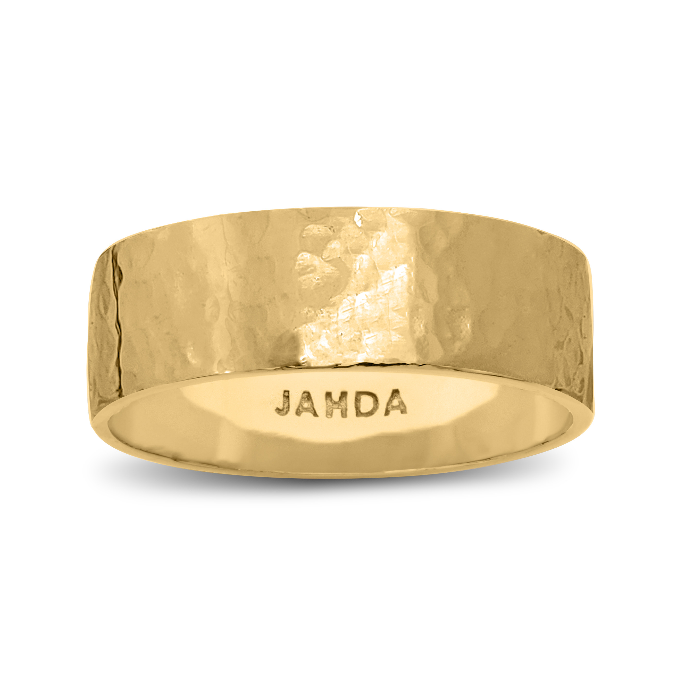Solid 18K Yellow Gold Hammered Ring 7mm Size 3 - 15 Wide Gold Band
