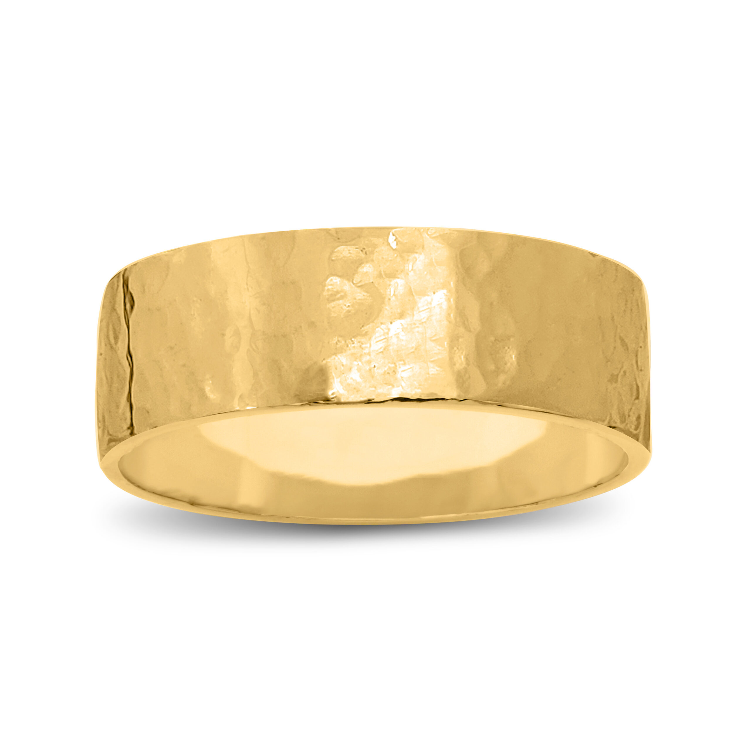 Solid 18K Yellow Gold Hammered Ring 7mm Size 3 - 15 Wide Gold Band