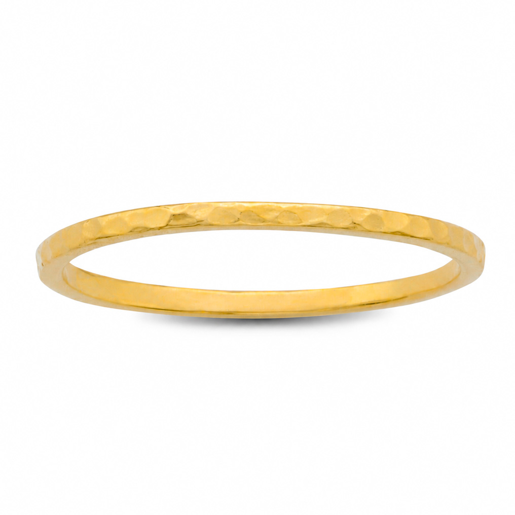 Solid 24K Yellow Gold Hammered Ring 1mm Size 1 - 12 Thin Gold Ring Midi Stack Band