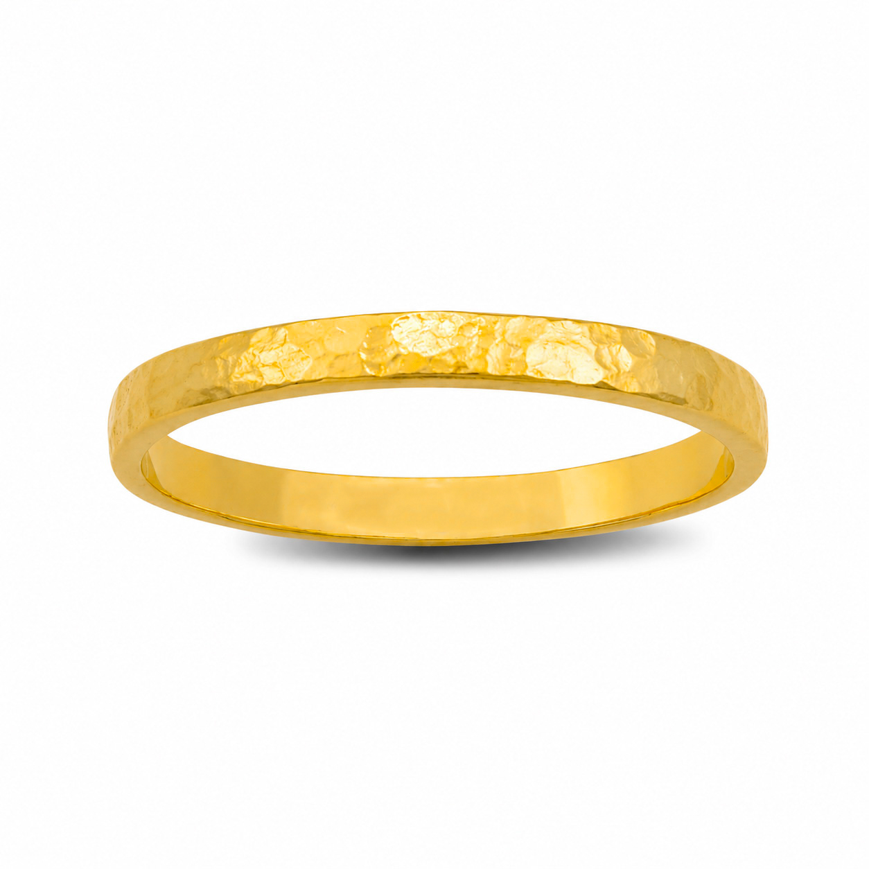 Solid 24K Yellow Gold Hammered Ring 2mm Size 1 - 12 Thin Gold Ring Midi Stack Band