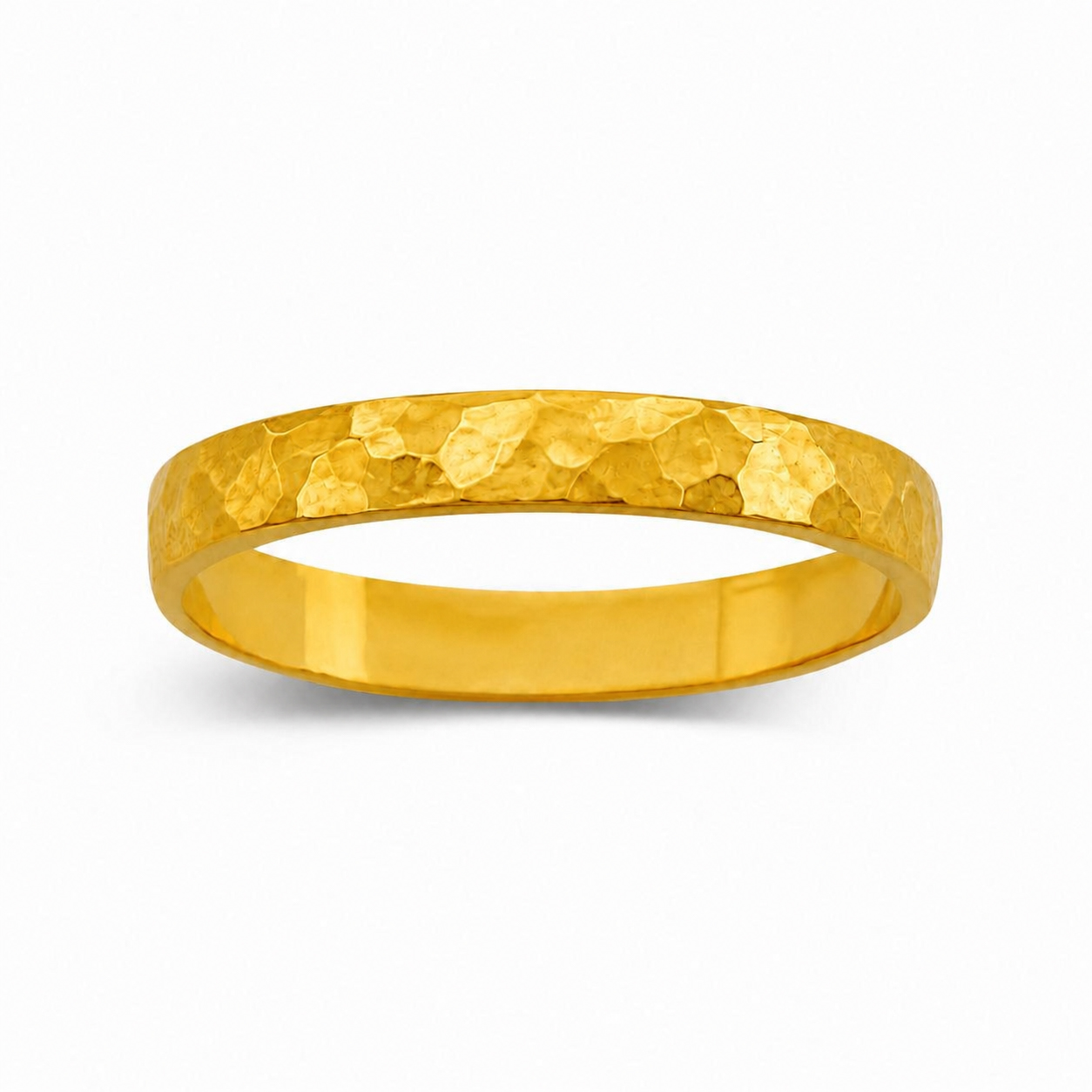 Solid 24K Yellow Gold Hammered Ring 3mm Size 1 - 12 Midi Faceted Stack Band