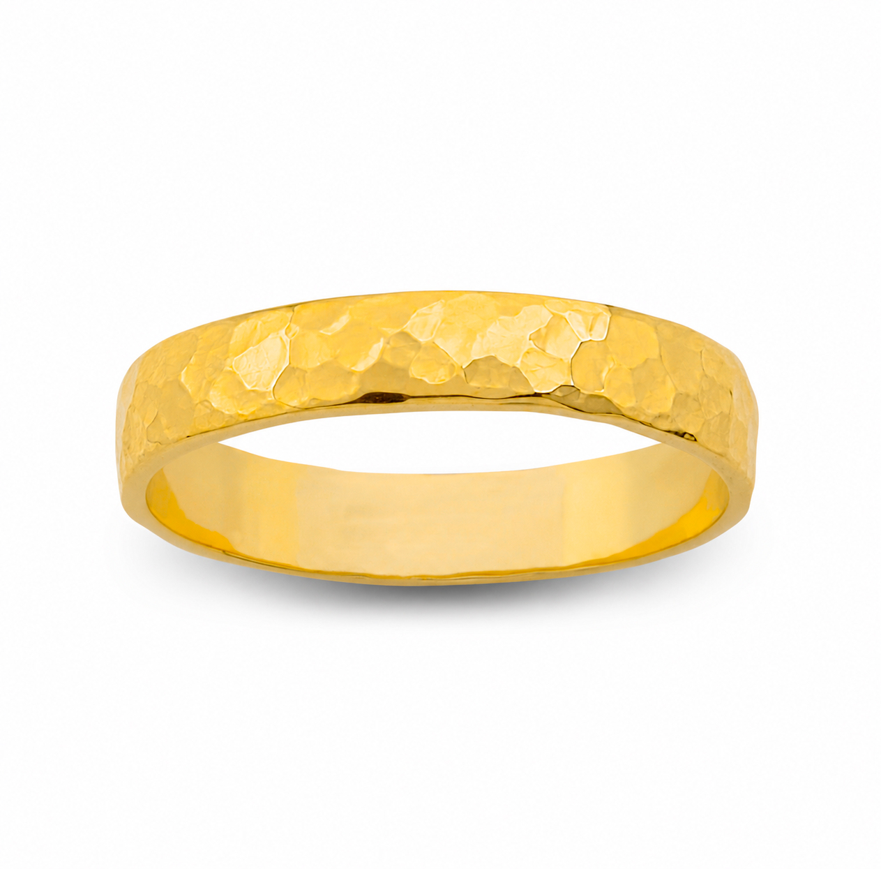 Solid 24K Yellow Gold Hammered Ring 4mm Size 3 - 12 Faceted Stack Band