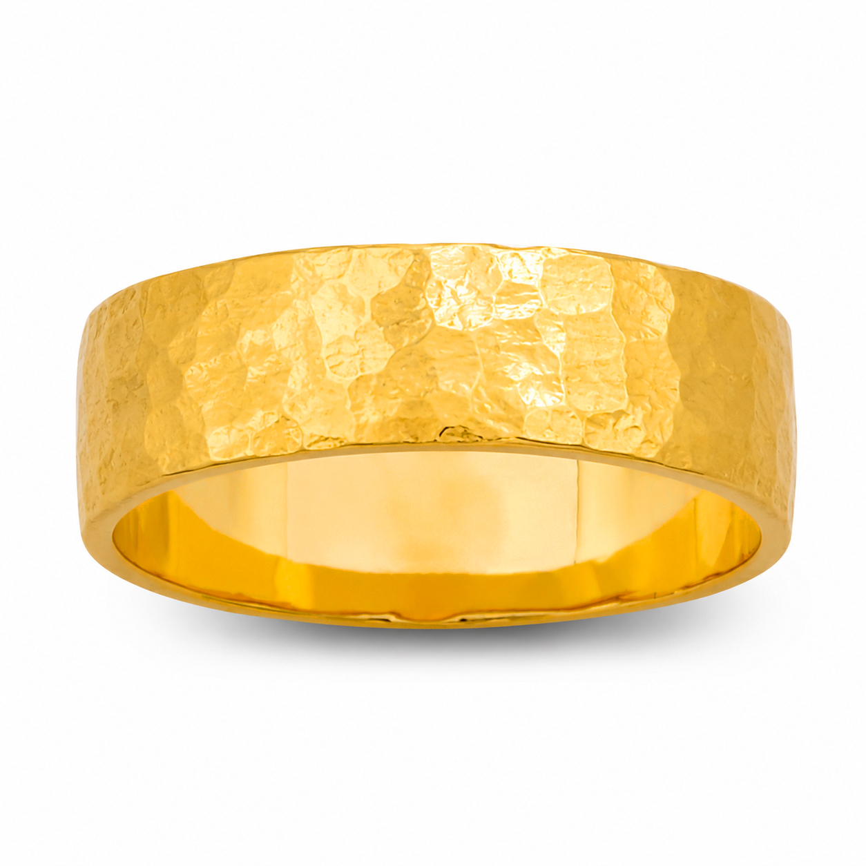 Solid 24K Yellow Gold Hammered Ring 6mm Size 3 - 12 Wide Gold Band
