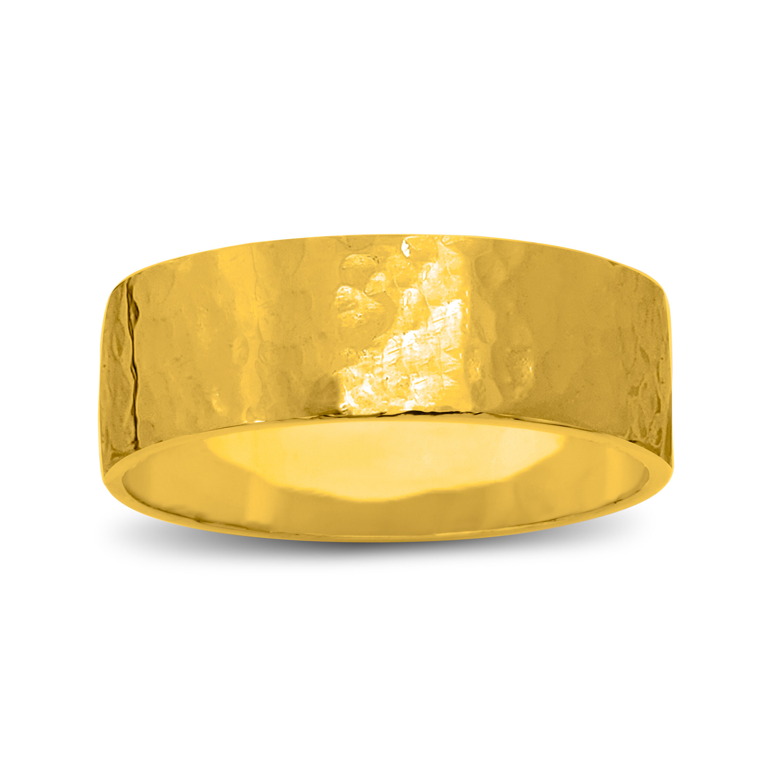 Solid 24K Yellow Gold Hammered Ring 7mm Size 3 - 12 Wide Gold Band