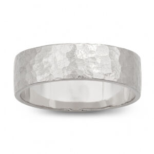 Solid 10K White Gold Hammered Ring 6mm Size 3 - 15 Wide Gold Band