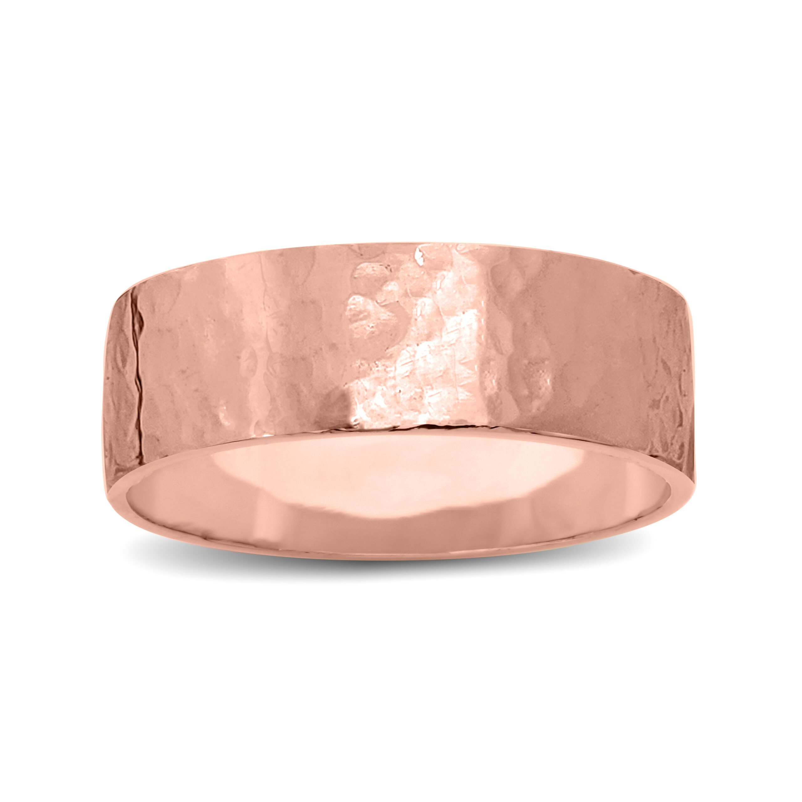 Solid 14K Rose Gold Hammered Ring 7mm Size 3 - 15 Wide Gold Band