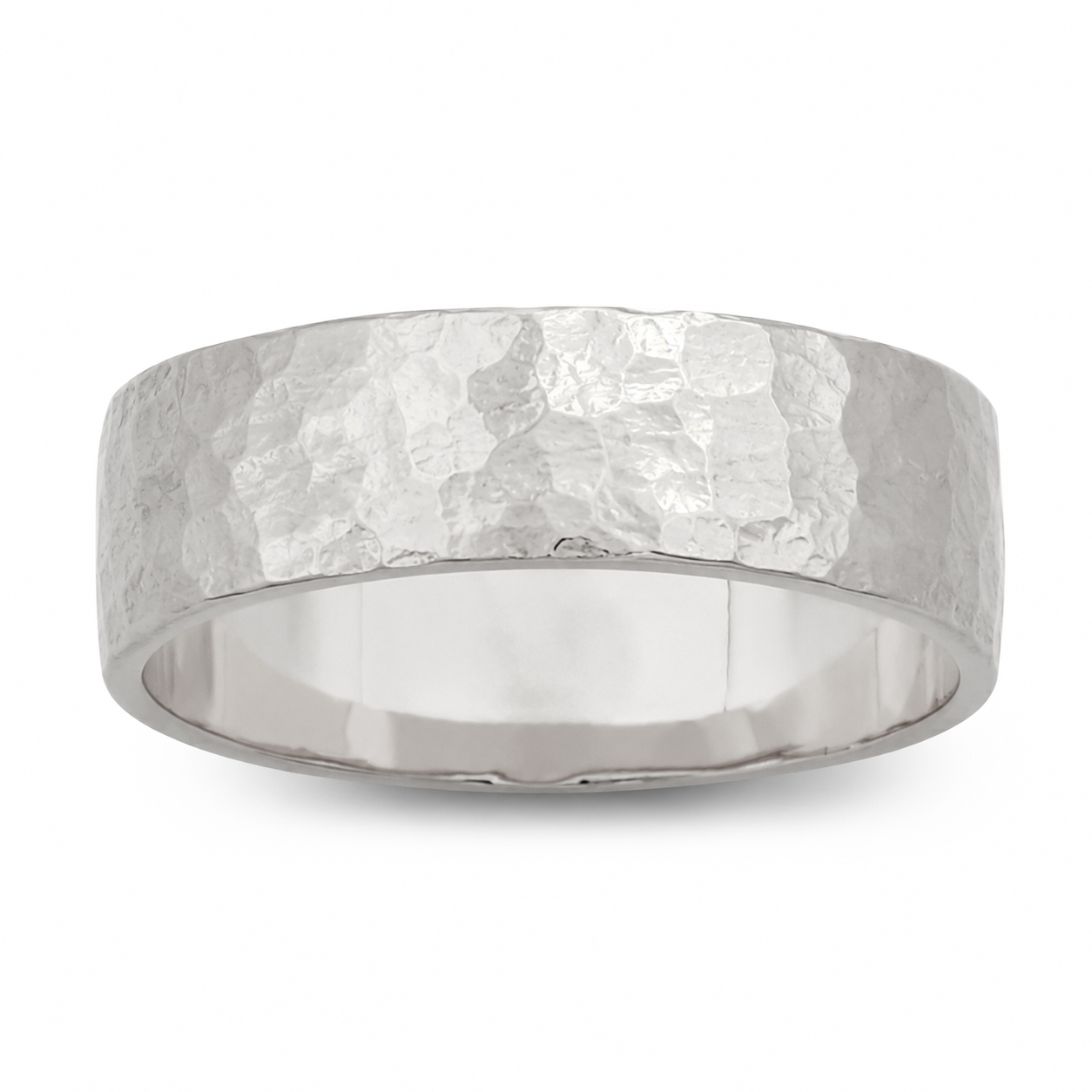 Solid 14K White Gold Hammered Ring 6mm Size 3 - 15 Wide Gold Band