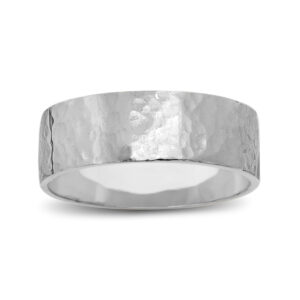 Solid 14K White Gold Hammered Ring 7mm Size 3 - 15 Wide Gold Band