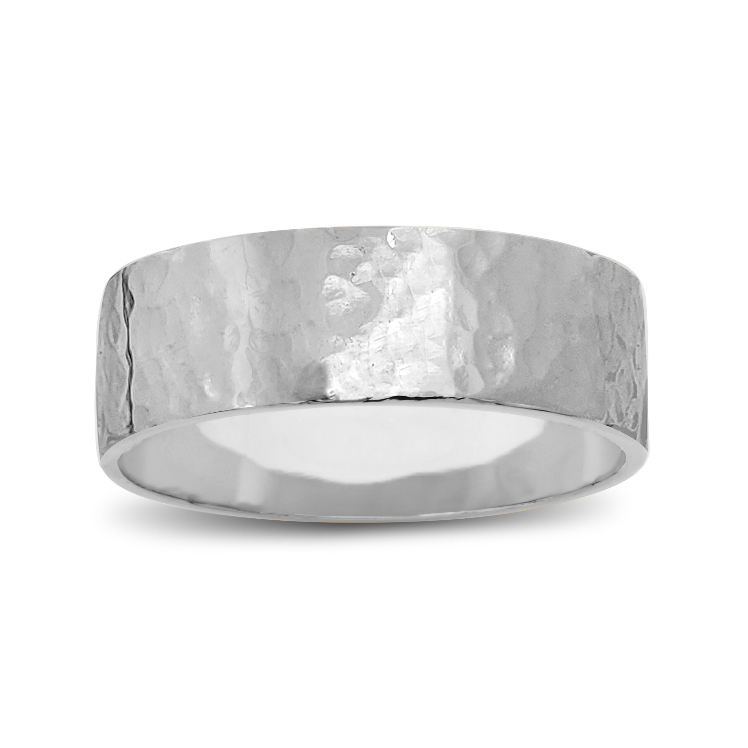 Solid 14K White Gold Hammered Ring 7mm Size 3 - 15 Wide Gold Band