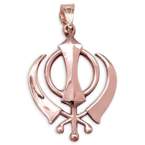 Real 14K Rose Gold Sikh Khanda Pendant Crossed Swords, Gold Sikhism Pendant, Punjabi Singh