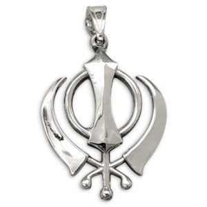 Real 18K White Gold Sikh Khanda Pendant Crossed Swords, Gold Sikhism Pendant, Punjabi Singh