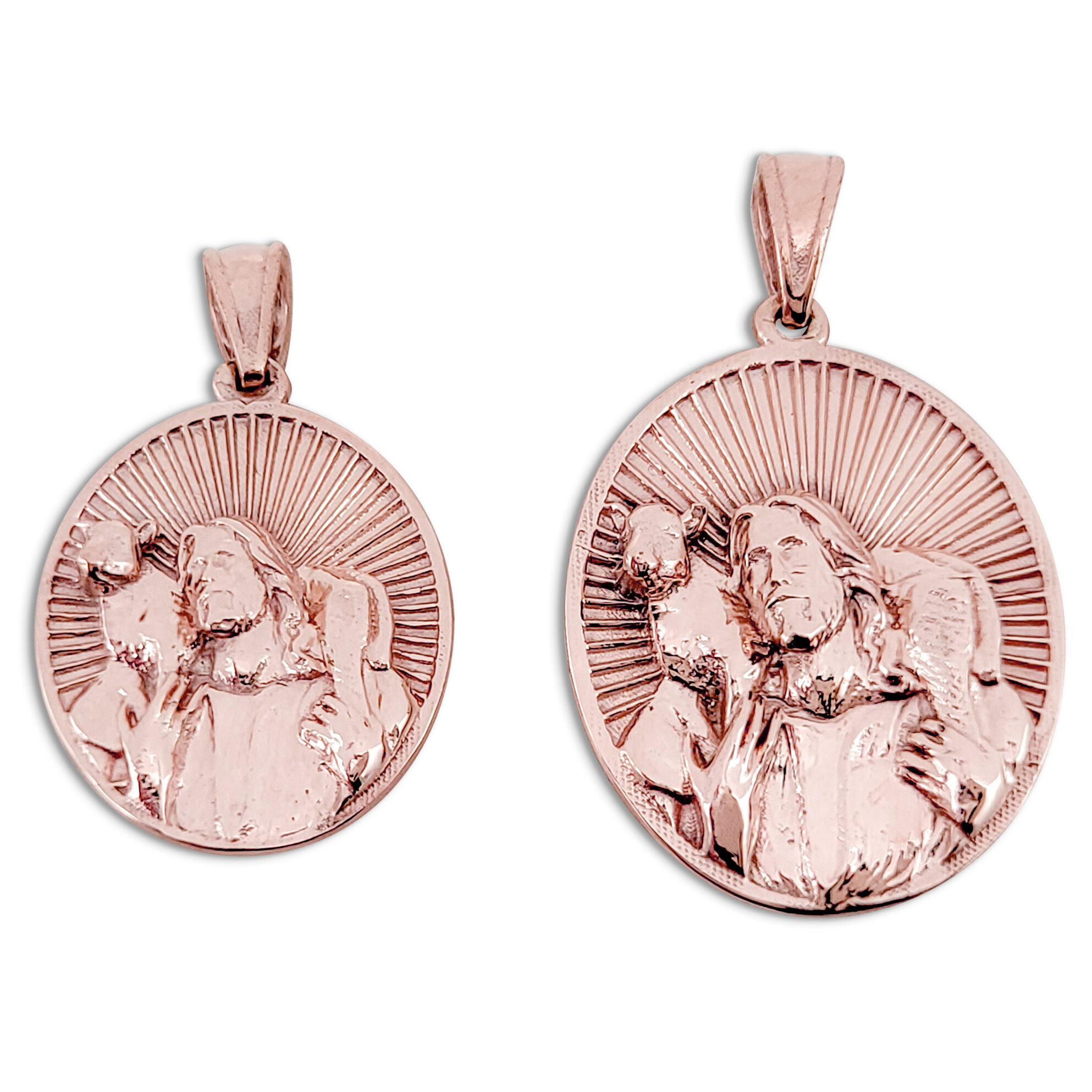 Solid 18K Rose Gold Jesus Shepherd Pendant, Gold Lamb Of God Pendant, Gold Jesus Pendant, The Good Shepherd