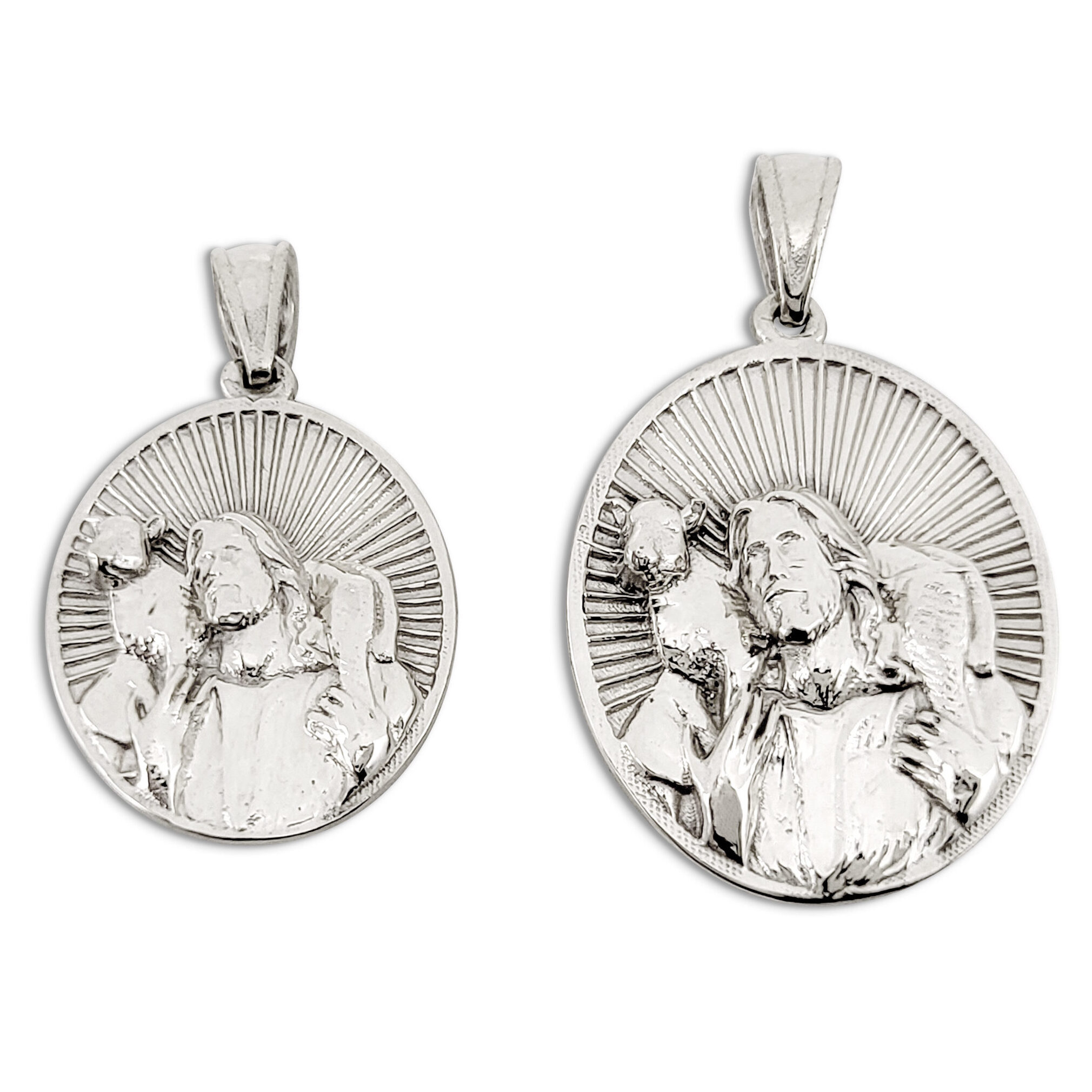 Solid 18K White Gold Jesus Shepherd Pendant, Gold Lamb Of God Pendant, Gold Jesus Pendant, The Good Shepherd