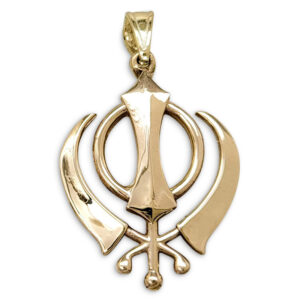 Real 10K Yellow Gold Sikh Khanda Pendant Crossed Swords, Gold Sikhism Pendant, Punjabi Singh