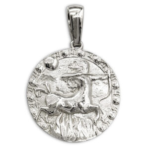 Real 14K White Gold Sagittarius Pendant, Zodiac Sign Coin Pendant Astrology Jewelry
